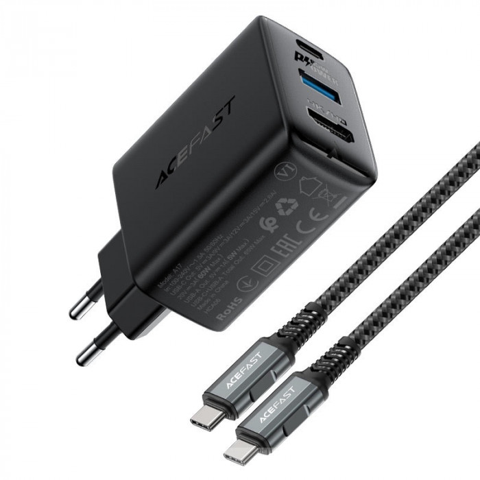 Зарядное устройство ACEFAST A17 65W GaN USB-C+USB+HDMI Черный