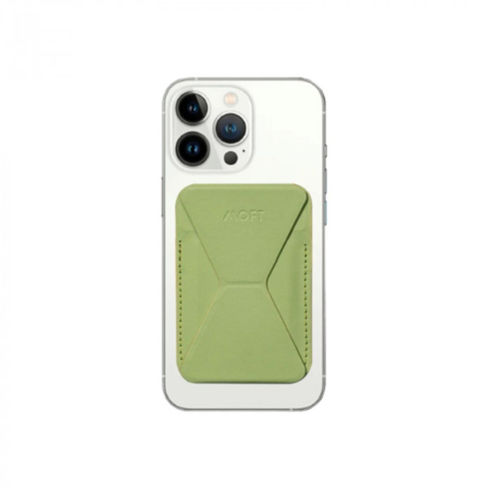 Чехол-бумажник из веганской кожи с подставкой и поддержкой MagSafe MOFT Snap-on Phone Stand & Wallet Зеленый (Green)