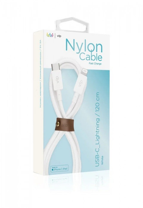 Кабель "vlp" Nylon Cable USB С - Lightning MFI 1.2м белый