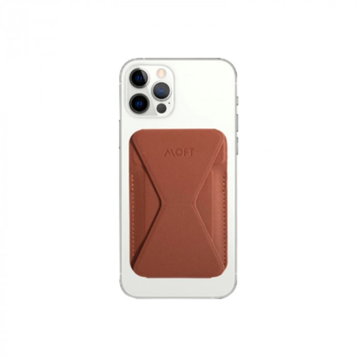 Чехол-бумажник из веганской кожи с подставкой и поддержкой MagSafe MOFT Snap-on Phone Stand & Wallet Коричневый (Brown)