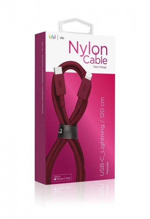 Кабель "vlp" Nylon Cable USB С - Lightning MFI 1.2м марсала