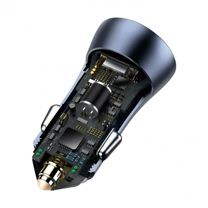 Автомобильное зарядное устройство с быстрой зарядкой Baseus Golden Contactor Pro Dual Quick Charger U+U 40W (С проводом Baseus USB - Type-C 5A 1m) Тёмно серый (TZCCJD-A0G)