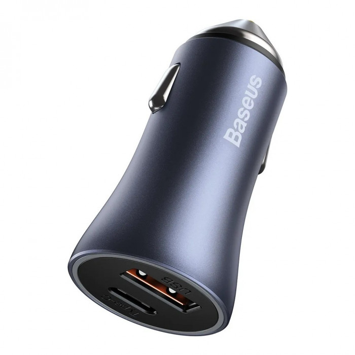 Автомобильное зарядное устройство Baseus Golden Contactor Pro Dual Quick Charger Car Charger U+C 40W (With Baseus Simple wiring USB для Type-C 5A 1m) Темно-серый (TZCCJD-0G)