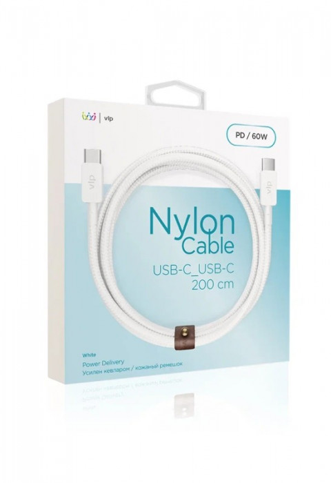 Кабель "vlp" Nylon Cable USB C - USB C 60W 2м белый
