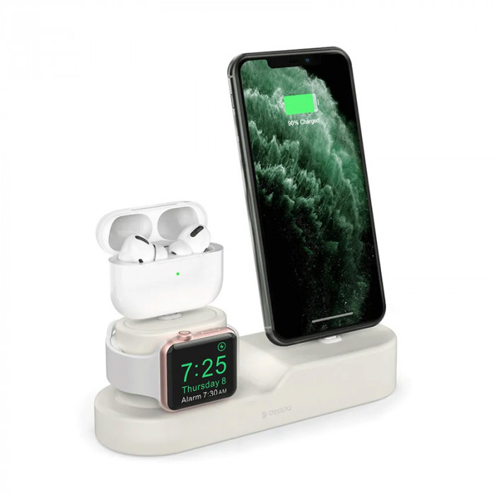 Подставка для зарядки Deppa 3in1 для iPhone, AirPods, Apple Watch Белая