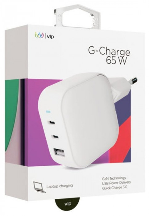 Сетевое зарядное устройство VLP G-Charge 65Вт 2USB-C+USB-A PD QC белый