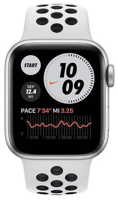 Умные часы Apple Watch SE GPS 44mm Aluminum Case with Nike Sport Band Серебристый/чистая платина/черный